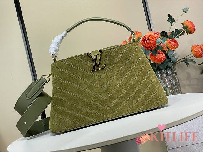 Kitlife Louis Vuitton Sac Capucines MM Souple Bag Green Suede Leather M25485 33x24x12cm - 1