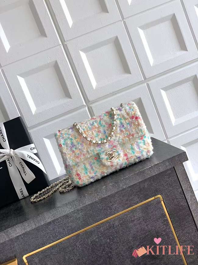 Kitlife Chanel CF Pearl Sequin Embroidery Bag White 20cm - 1