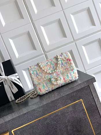 Kitlife Chanel CF Pearl Sequin Embroidery Bag White 20cm