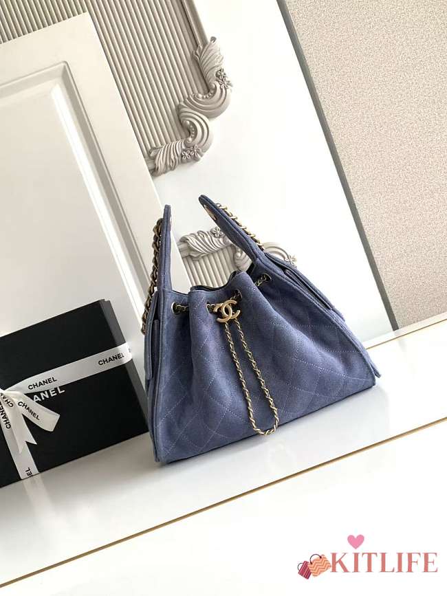 Kitlife Chanel 25C Drawstring Bucket Hobo Bag Blue Suede AS5293 30×26×14cm  - 1