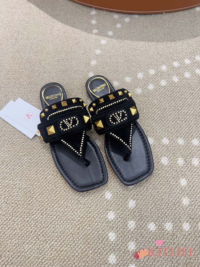 Kitlife Valentino Garavani Plaster Caster Black Suede Thong Sandals - 1