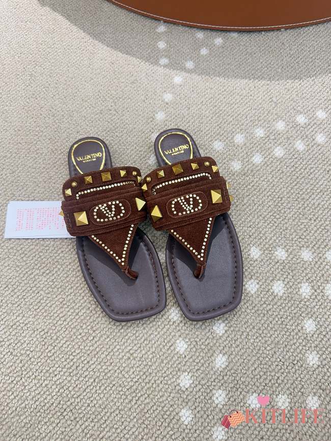 Kitlife Valentino Garavani Plaster Caster Brown Suede Thong Sandals  - 1
