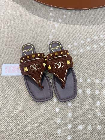 Kitlife Valentino Garavani Plaster Caster Brown Suede Thong Sandals 