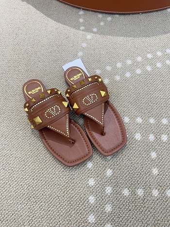 Kitlife Valentino Garavani Plaster Caster Brown Goatskin Thong Sandals 