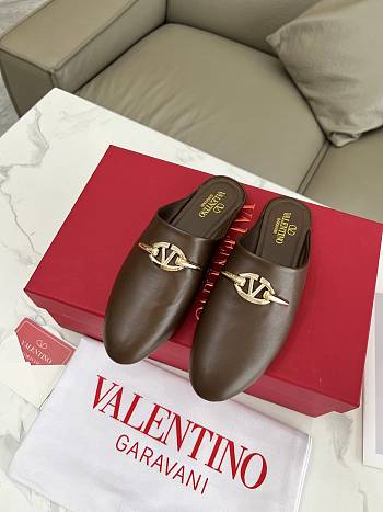 Kitlife Valentino VLogo Gate Dark Brown Leather Loafers 