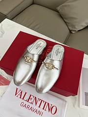 Kitlife Valentino VLogo Gate Silver Leather Loafers  - 1