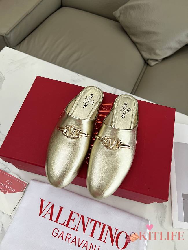Kitlife Valentino VLogo Gate Gold Leather Loafers  - 1