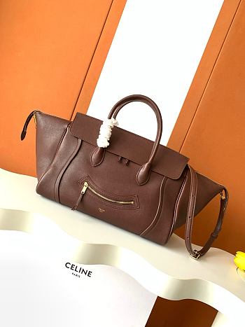 Kitlife Celine Medium Smiling New Luaggage In Supple Brown Shiny Lambskin 36x22x16cm