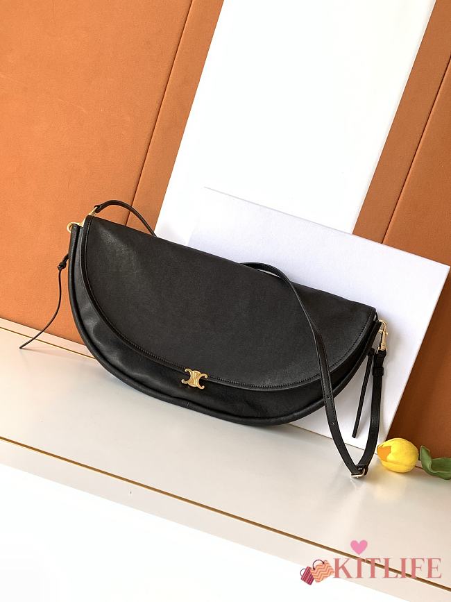 Kitlife Celine Halfmoon Soft Triomphe Bag In Supple Black Shiny Lambskin 46x19x10cm - 1