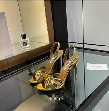 Kitlife Aquazzura Moves Gold Metallic Leather Sandals 105mm
