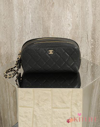 Kitlife Chanel Pebbled Leather Toiletry Bag Black 18x9x9cm - 1
