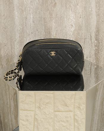Kitlife Chanel Pebbled Leather Toiletry Bag Black 18x9x9cm