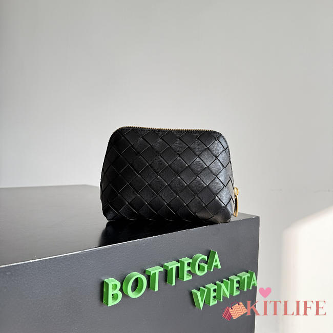 Kitlife Bottega Veneta Intrecciato Small Beauty Pouch Black 764044 16.5x10.5x9cm - 1