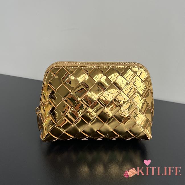 Kitlife Bottega Veneta Intrecciato Small Beauty Pouch Gold 764044 16.5x10.5x9cm - 1