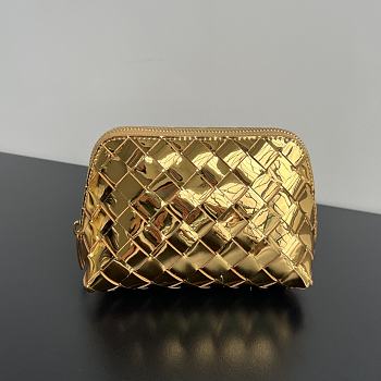 Kitlife Bottega Veneta Intrecciato Small Beauty Pouch Gold 764044 16.5x10.5x9cm