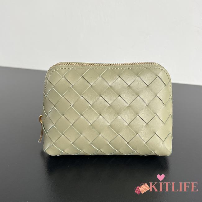 Kitlife Bottega Veneta Intrecciato Small Beauty Pouch Light Green 764044 16.5x10.5x9cm  - 1