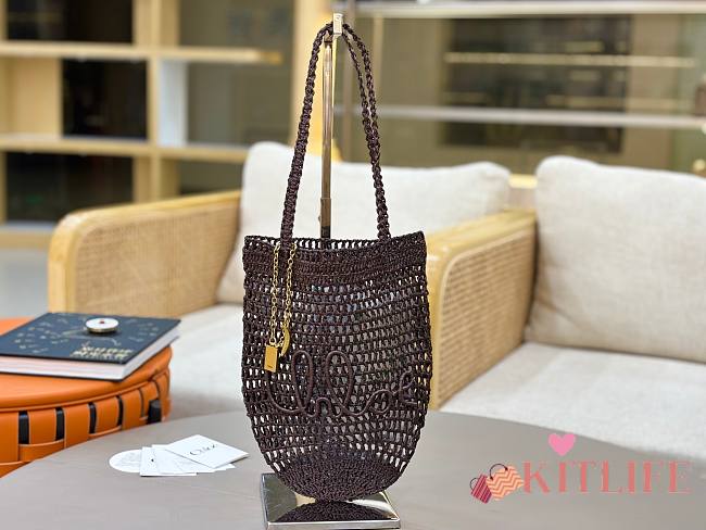 Kitlife Chloe Banana Embellished Raffia Tote Bag Dark Brown 22x30x2cm  - 1