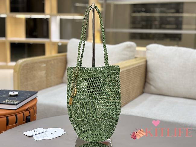 Kitlife Chloe Banana Embellished Raffia Tote Bag Green 22x30x2cm  - 1