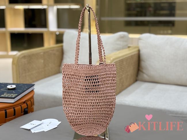 Kitlife Chloe Banana Embellished Raffia Tote Bag Light Pink 22x30x2cm  - 1