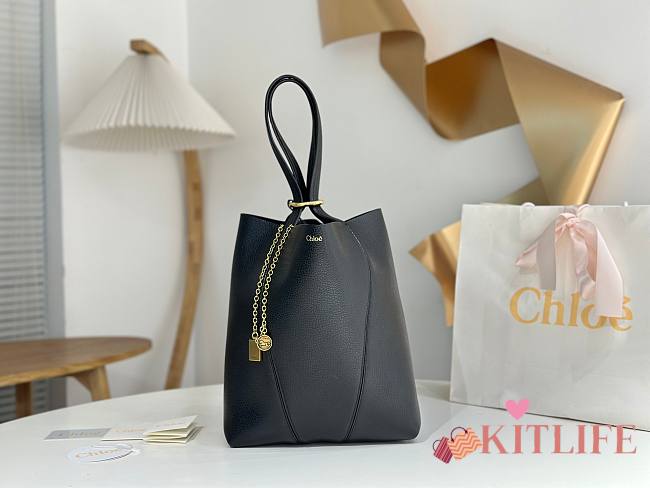 Kitlife Chloe Spin Tote Medium Bag Black Leather 27x30x14cm  - 1
