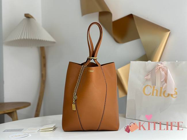 Kitlife Chloe Spin Tote Medium Bag Brown Leather 27x30x14cm  - 1