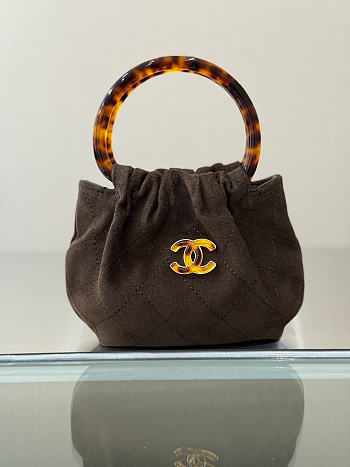 Kitlife Chanel Mini Pouch Dark Brown Suede Calfskin, Turtoise-Shell Effect Plexi & Gold-Tone Metal AP4981 12x9x5cm