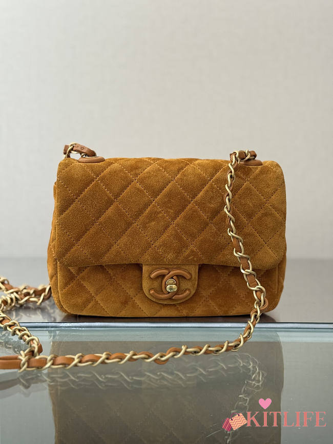 Kitlife Chanel Mini Flap Bag Dark Beige Suede AS5989 20x6x14cm - 1