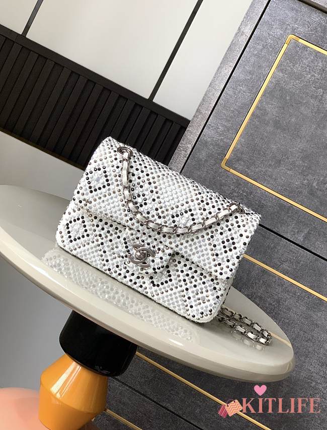 Kitlife Chanel Diamond-encrusted CF Bag White 20cm - 1