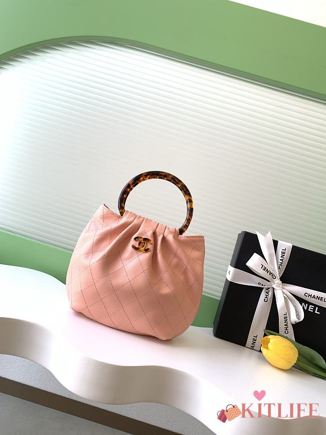 Kitlife Chanel Small Hobo Bag Pink Leather AS6022 18x24x12cm - 1