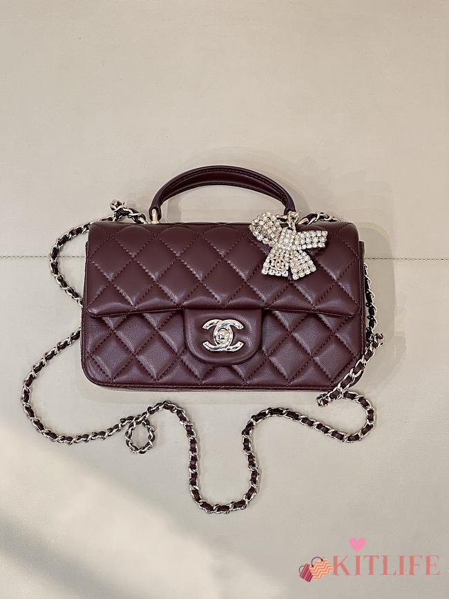 Kitlife Chanel Classic CF Mini Metal Handle Bag Burgundy 20x12x6cm - 1