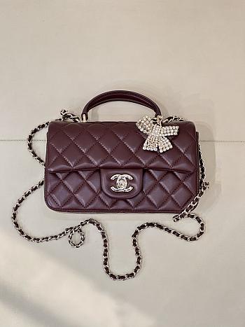 Kitlife Chanel Classic CF Mini Metal Handle Bag Burgundy 20x12x6cm