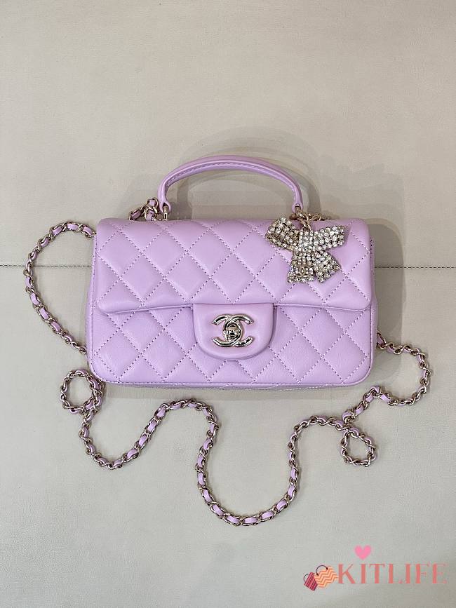Kitlife Chanel Classic CF Mini Metal Handle Bag Purple 20x12x6cm  - 1