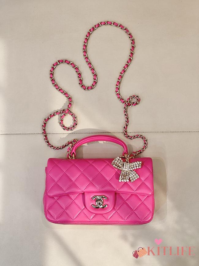 Kitlife Chanel Classic CF Mini Metal Handle Bag Dark Pink 20x12x6cm - 1