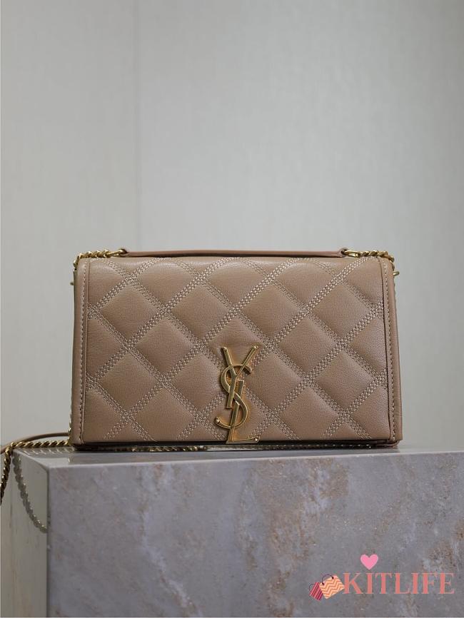Kitlife Saint Laurent Becky Diamond Quilted Lambskin Chain Bag Beige 585031 22.5×14.5×5cm - 1