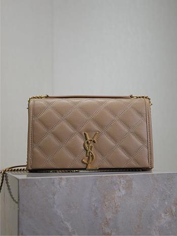 Kitlife Saint Laurent Becky Diamond Quilted Lambskin Chain Bag Beige 585031 22.5×14.5×5cm