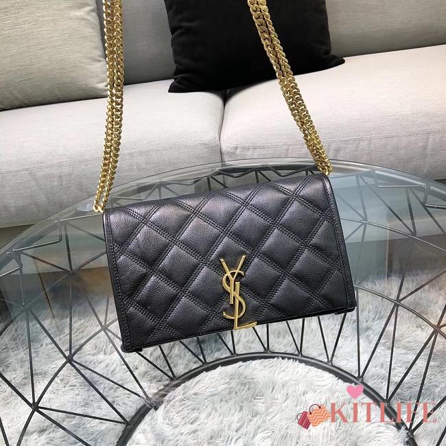 Kitlife Saint Laurent Becky Diamond Quilted Lambskin Chain Bag Black 585031 22.5×14.5×5cm  - 1