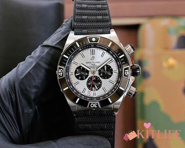 Kitlife Breitling Super Chronomat B01 44 Black Dial Rubber Strap Men's Watch  - 1