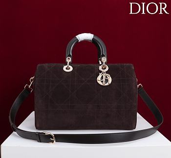 Kitlife Dior Lady Cannage Handbag Dark Brown Suede 34×35×20cm