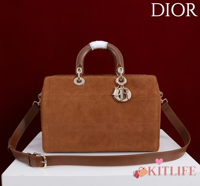 Kitlife Dior Lady Cannage Handbag Brown Suede 34×35×20cm  - 1