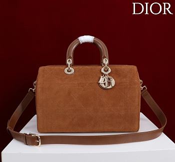 Kitlife Dior Lady Cannage Handbag Brown Suede 34×35×20cm 