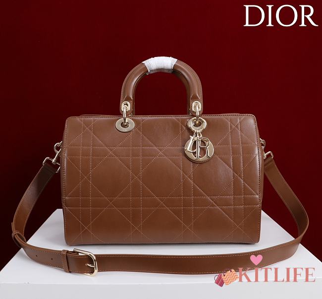 Kitlife Dior Lady Cannage Handbag Dark Brown Leather 34×35×20cm  - 1