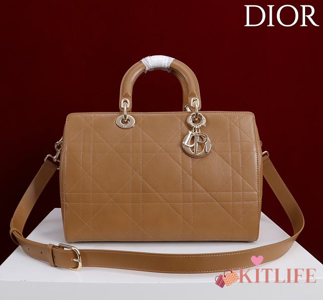 Kitlife Dior Lady Cannage Handbag Brown Leather 34×35×20cm  - 1