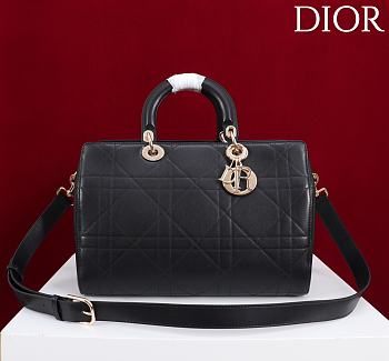 Kitlife Dior Lady Cannage Handbag Black Leather 34×35×20cm 