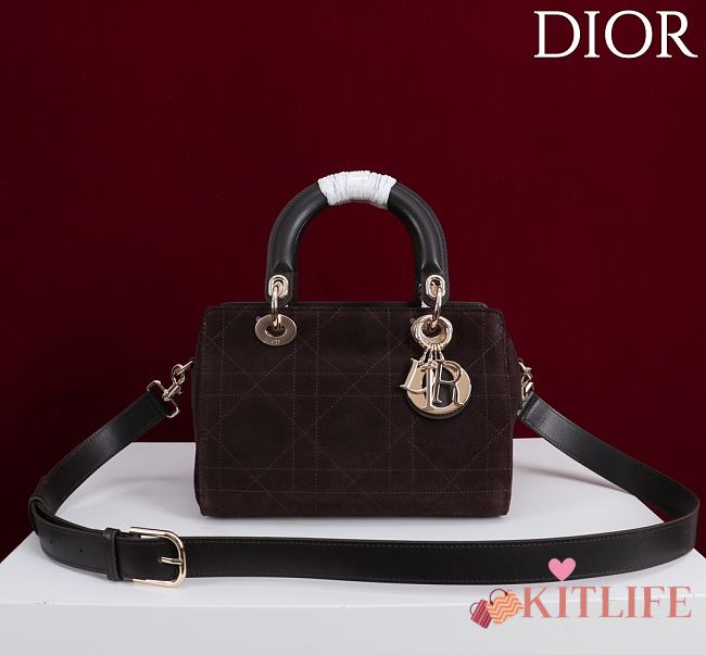 Kitlife Dior Lady Cannage Handbag Dark Brown Suede 24×27×14cm - 1