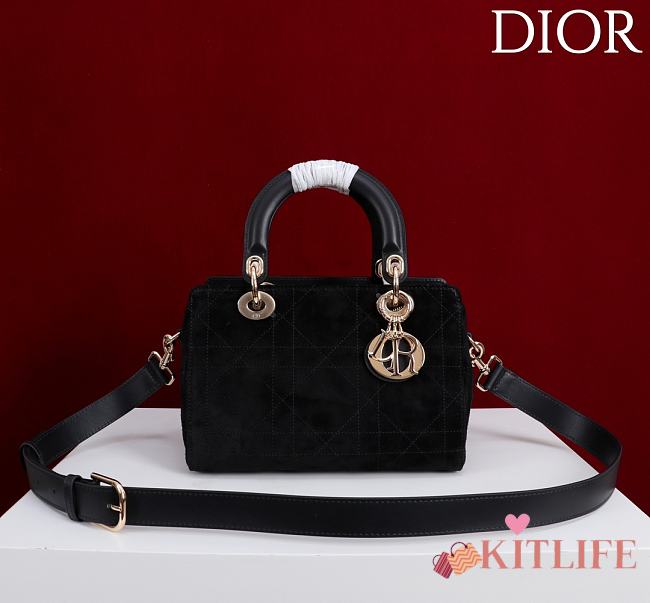 Kitlife Dior Lady Cannage Handbag Black Suede 24×27×14cm - 1