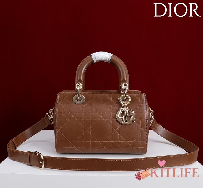 Kitlife Dior Lady Cannage Handbag Dark Brown Leather 24×27×14cm  - 1
