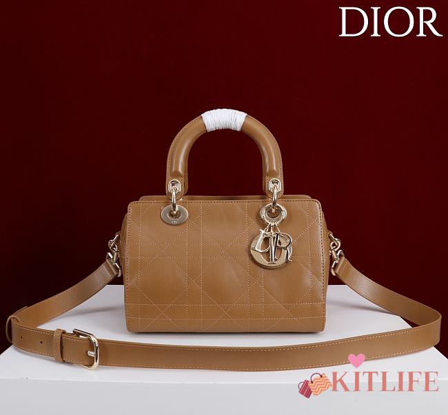 Kitlife Dior Lady Cannage Handbag Brown Leather 24×27×14cm  - 1