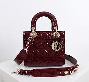 Kitlife Dior Lady My ABC Dior Bag Burgundy Patent Leather With Bow 20x17x8cm - 1