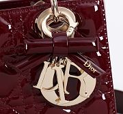 Kitlife Dior Lady My ABC Dior Bag Burgundy Patent Leather With Bow 20x17x8cm - 3
