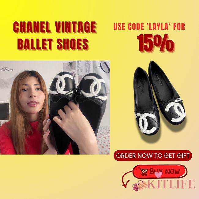 Kitlife Chanel Vintage Kangpeng Ballet Shoes Black & White - 1